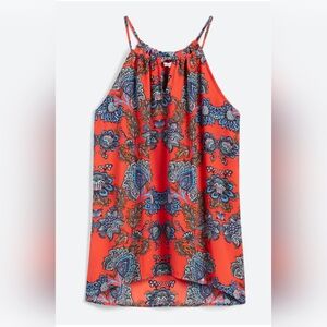 Collective Concepts Krissa Keyhole Halter Blouse Tank Top Red Blue Floral Large